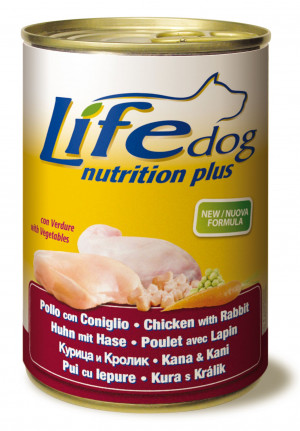 LIFE DOG Nutrition Plus CHICKEN with RABBIT - konservi suņiem 6 x 400g